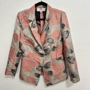 VTG Y2K Stevie Mac Pink Gray Abstract Blazer Jacket‎ Size 6 Silky Sheen 1 Button